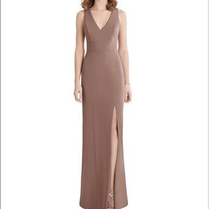Dessy Criss Cross Back Trumpet Gown with Front Slit ROSE COLOR